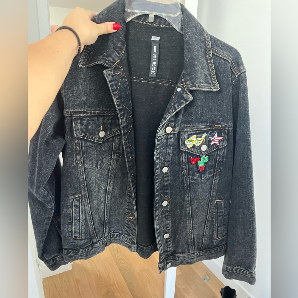 Denim jacket with embroidered patches